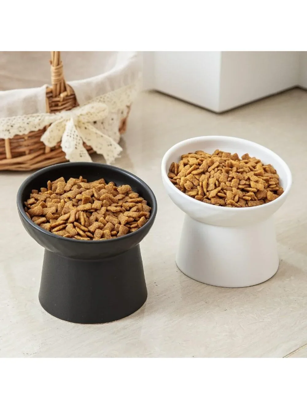 Tilted Ceramic Cat Bowls Set - Whisker-Friendly Raised Pet Feeders for Cats